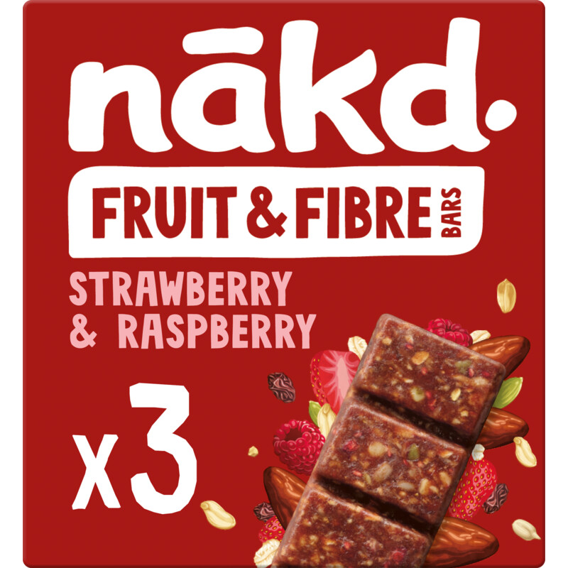 Nakd. Fruit & fibre bars strawberry raspberry