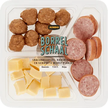 Jumbo Borrelschaal Snackballetjes, Kaasblokjes en Gekookte Worst Plakjes 246 g