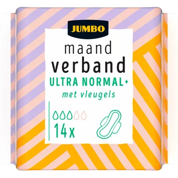 Jumbo Maandverband Ultra Normal+ met Vleugels 14 Stuks