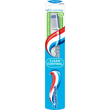 Aquafresh Clean Control Medium dagelijkse Tandenborstel 1 stuk, in 100% plasticvrije verpakking