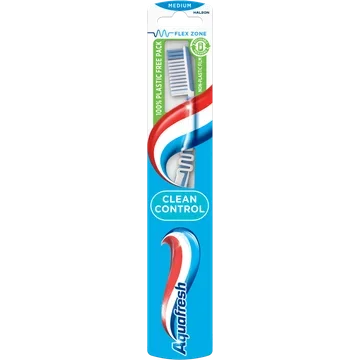 Aquafresh Clean Control Medium dagelijkse Tandenborstel 1 stuk, in 100% plasticvrije verpakking