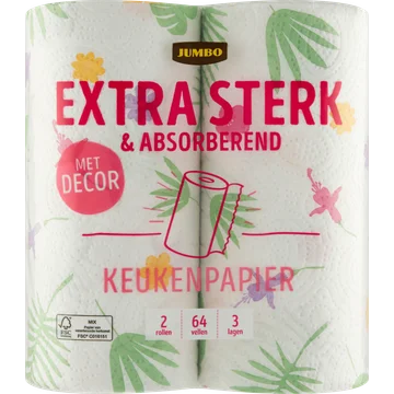 Jumbo Extra Sterk & Absorberend Keukenpapier met Decor 3-Laags 2 Rollen