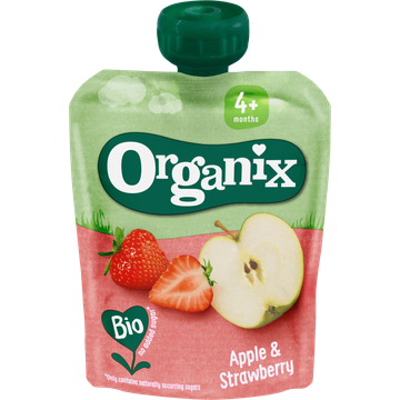 Organix Knijpfruit Appel & Aardbei 4+m 90g