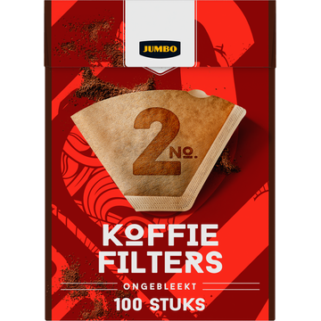 Jumbo Koffiefilters No. 2 Ongebleekt 100 Stuks