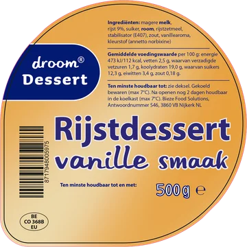 Droom Rijstdessert Vanille Smaak 500 g