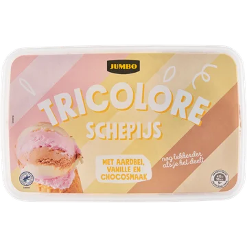 Jumbo Tricolore Schepijs met Aardbei, Vanille en Chocosmaak 1250 g