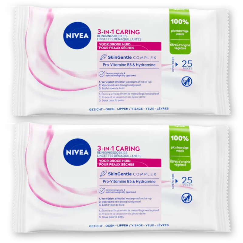 NIVEA Reinigingsdoekje droge/gevoelig huid 2pk