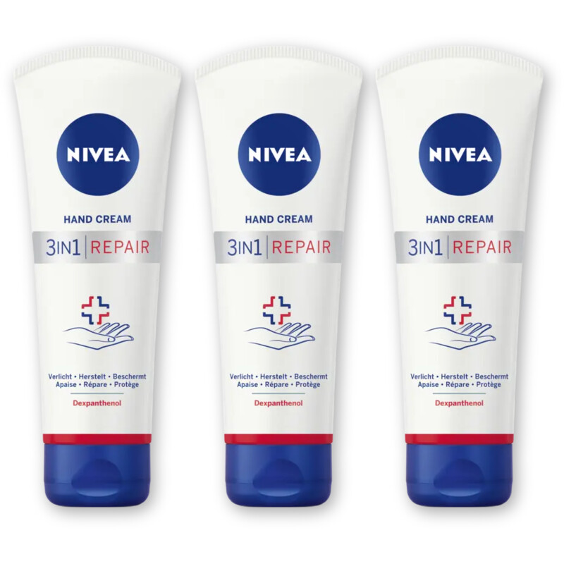 NIVEA 3in1 repair handcreme 24u hydratatie 3pk