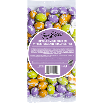 Time2Choco Melk, Puur en Witte Chocolade Eitjes 750 g