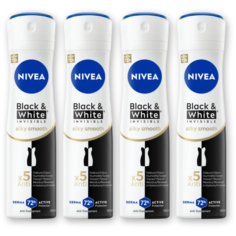 NIVEA Black & white silky smooth deo spray 4pk