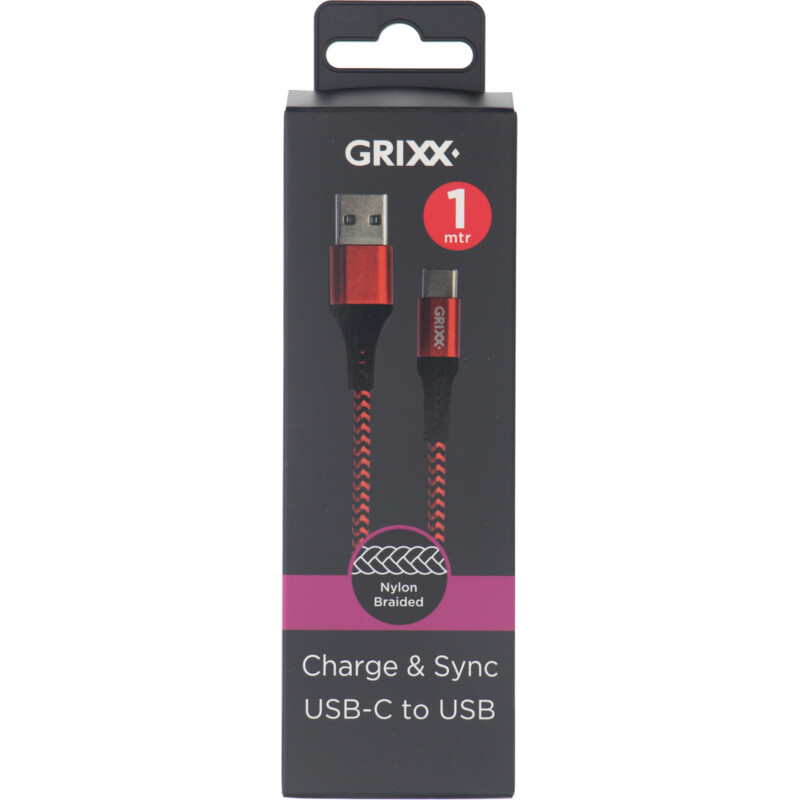 Grixx Gevlochten usb-c kabel zwart 1meter