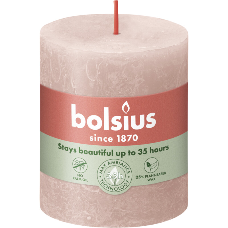 Bolsius Rustieke kaars 8cm misty pink