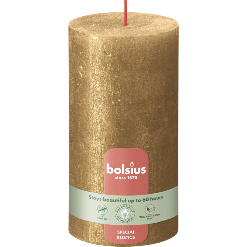 Bolsius Rustieke kaars shimmer goud 13cm