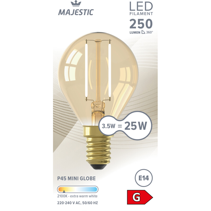 Majestic Led fil kogel goud E14 25W