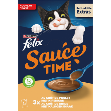 Felix Sauce Time met Kipsmaak en Kalkoensmaak - Natvoer voor Volwassen Katten - Portiezakjes 6 x 40 g