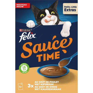 Felix Sauce Time met Kipsmaak en Kalkoensmaak - Natvoer voor Volwassen Katten - Portiezakjes 6 x 40 g