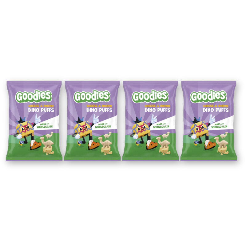 Goodies Snack dino puffs cheese/onion 3+ jr 4pk