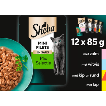 Sheba Kattenvoer Mini Filets - Natvoer - Mix Selectie in Saus - 12 x 85g