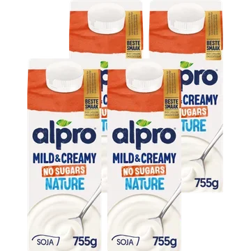 Alpro Mild & Creamy Zonder Suikers Variatie Op Yoghurt 4 x 755g