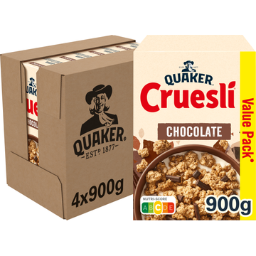 Quaker Cruesli Chocolade Ontbijtgranen Voordeelverpakking 4 x 900 gr