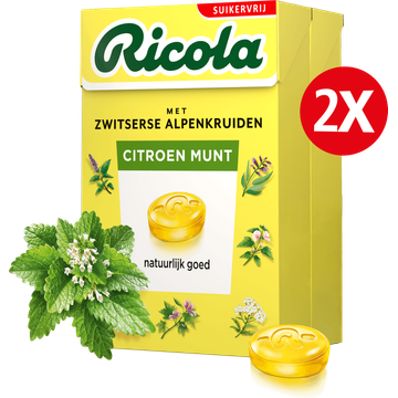 Ricola Citroen Munt suikervrij duopack 2 x 50 g
