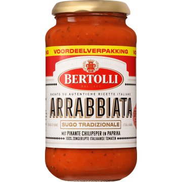 Bertolli Arrabbiata met Pikante Chilipeper en Paprika Voordeelverpakking 500 g