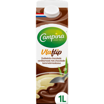 Campina Vlaflip Dubbelvla Chocolade Vanillesmaak met Chocolade-Karamelsmaaksaus 1 L