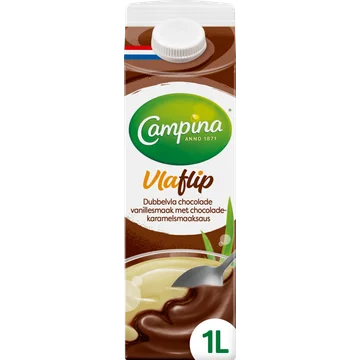 Campina Vlaflip Dubbelvla Chocolade Vanillesmaak met Chocolade-Karamelsmaaksaus 1 L