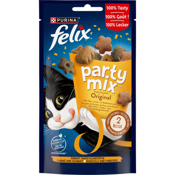 FELIX® Party Mix Original met Kip-, Lever- & Kalkoensmaak - Kattensnacks - 60g