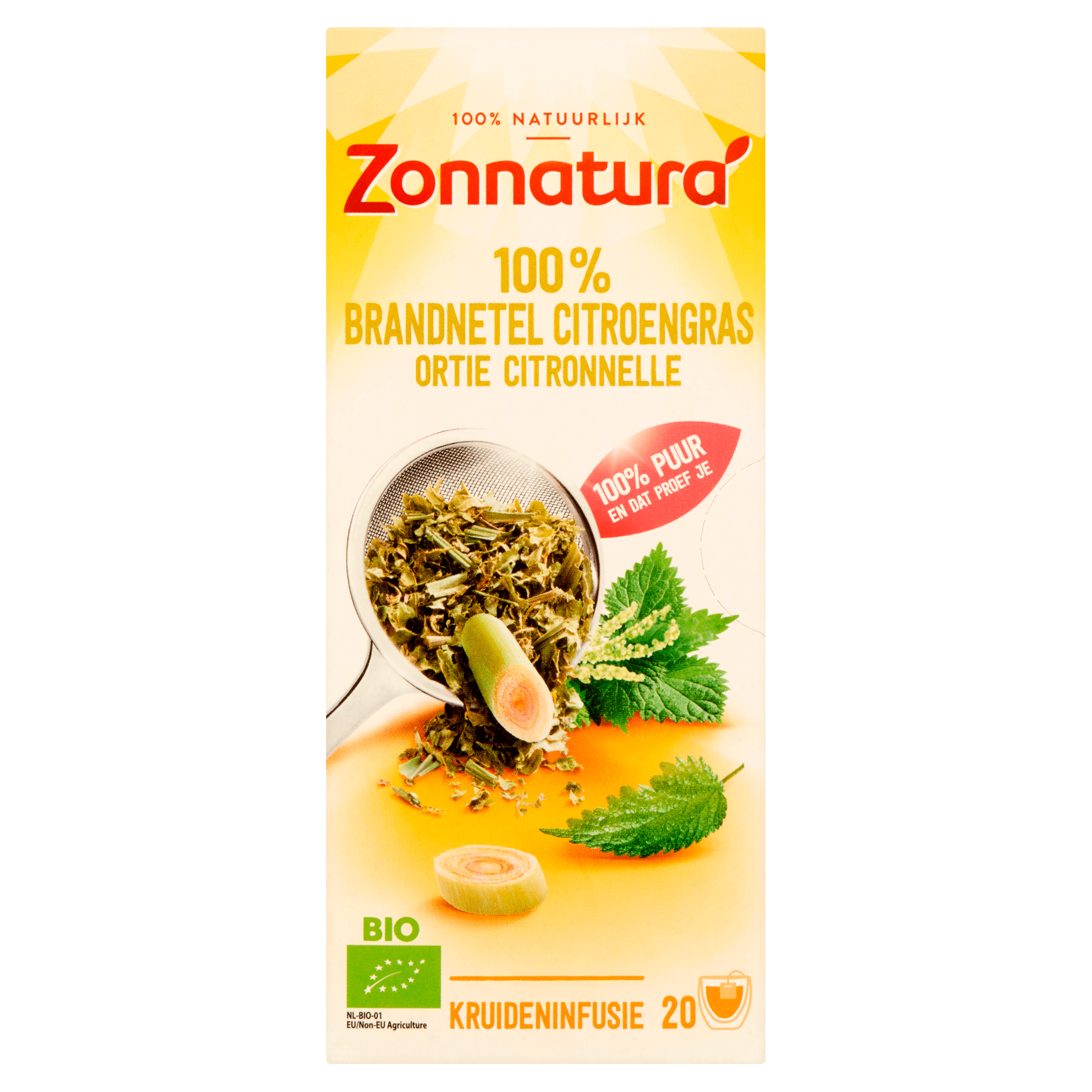 Zonnatura Bio 100% Brandnetel Citroengras 20 Zakjes 32 g