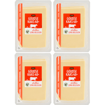 Jumbo Goudse Kaas Jong Belegen 48+ – Voordeelverpakking 4 x 400 g