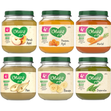 Olvarit 4+ Maanden Maaltijdpotjes en Fruitpotjes 6 x 125g