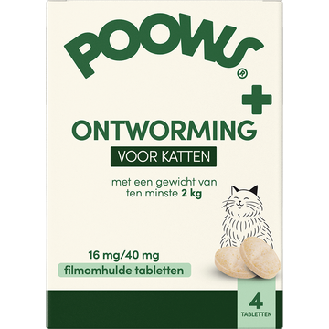 PoOws Ontworming voor Katten >2kg 16mg/40mg 4 Tabletten