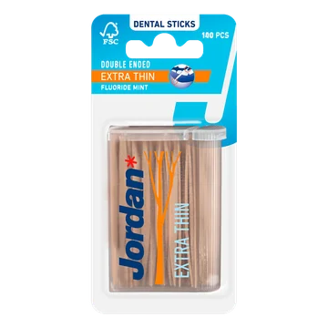 Jordan Dental Sticks Extra Thin, Fluoride/Mint 140 Stuks