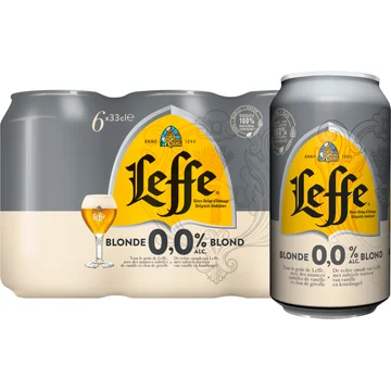 Leffe Blond 0,0% Alc. Belgisch Abdijbier Blikken 6 x 33 cl