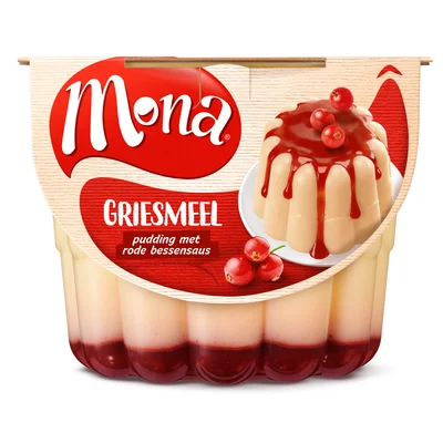 Mona Griesmeelpudding met rode bessensaus