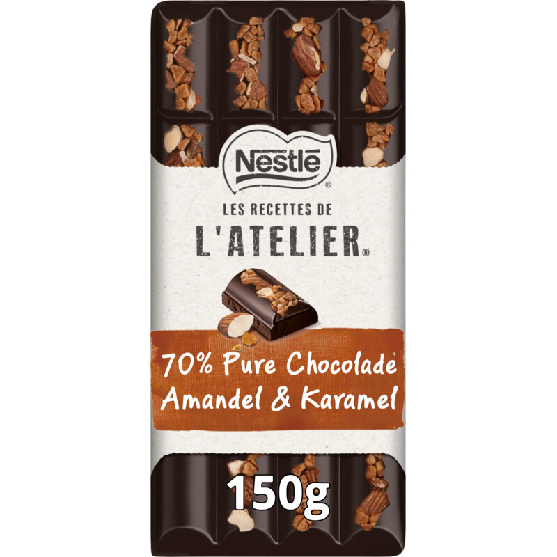 L'Atelier 70% Pure chocoladereep amandel & karamel