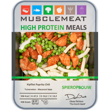 Muscle Meat High Protein Meals Kipfilet Paprika Chili Tuinerwten - Macaroni Kaas Spieropbouw 450 g