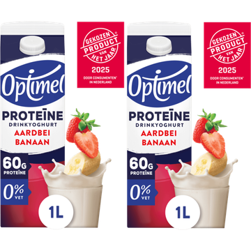 Optimel Proteïne Drinkyoghurt Aardbei Banaan 0% Vet 2 x 1L