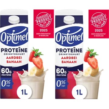 Optimel Proteïne Drinkyoghurt Aardbei Banaan 0% Vet 2 x 1L