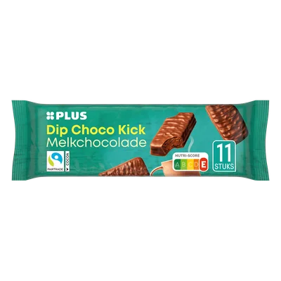 PLUS Dip Choco Kick melkchocolade koekjes Wikkel 200 g