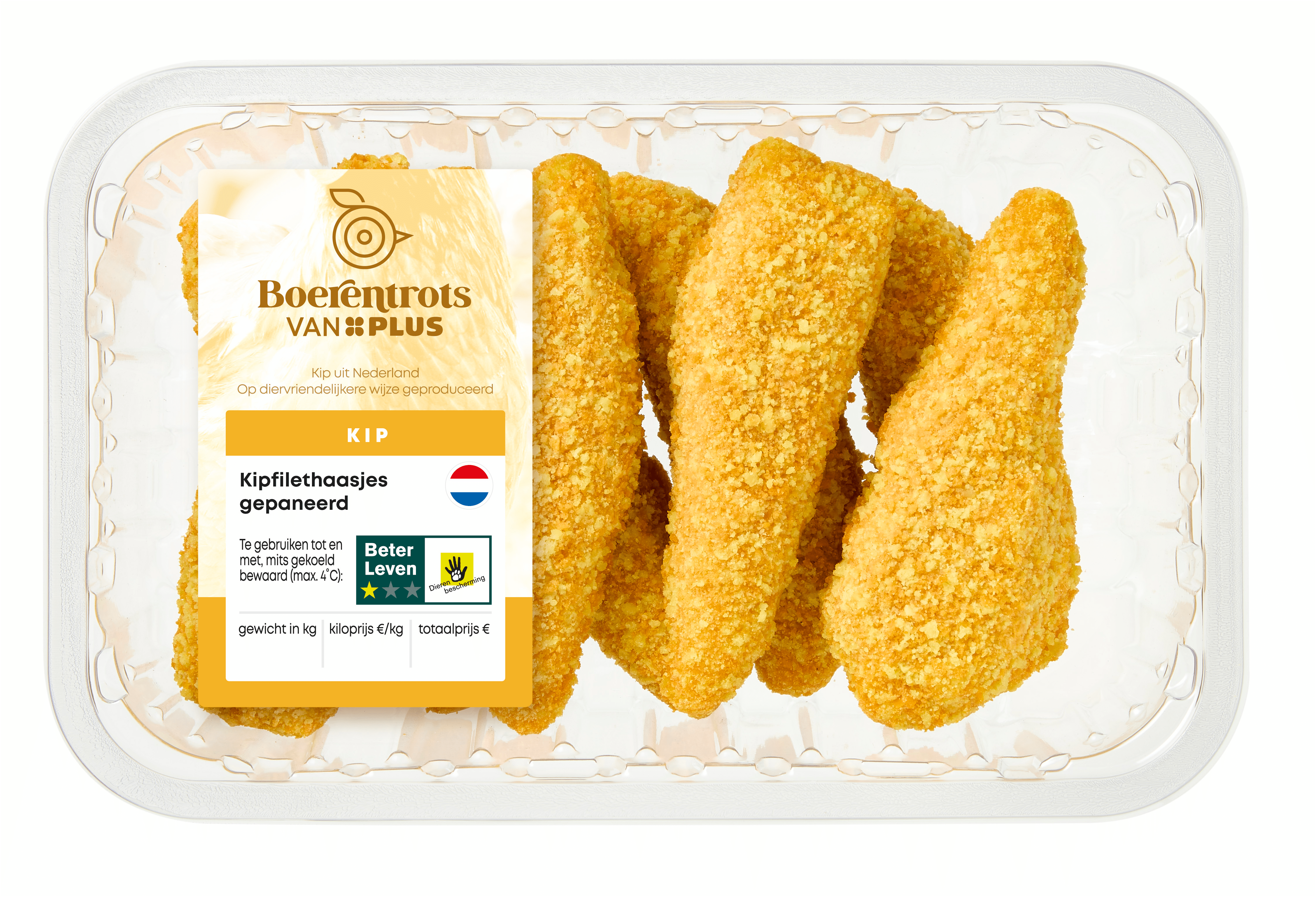 PLUS Boerentrots Kipfilethaasjes gepaneerd Tray 405 g