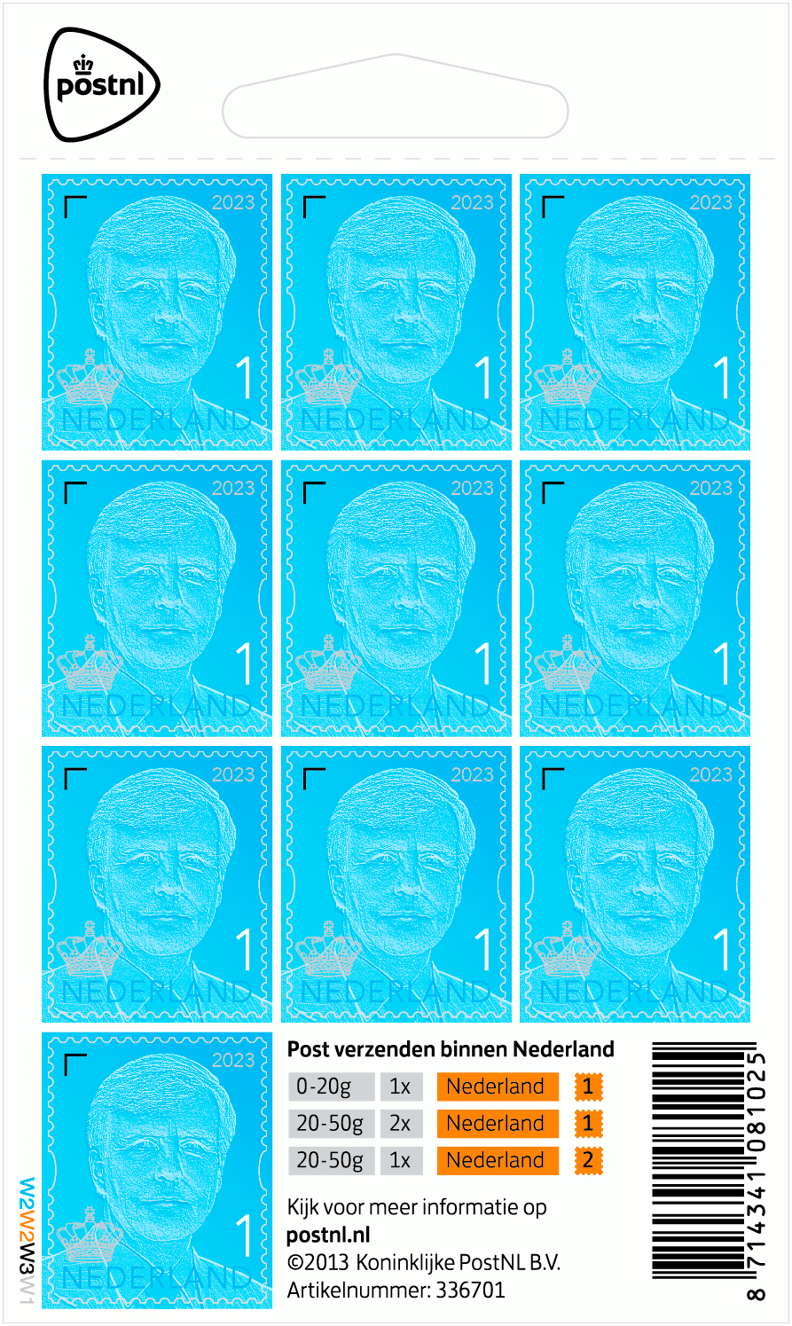 Merkloos Postzegels Koning Willem Alexander 1 Vel 1 st