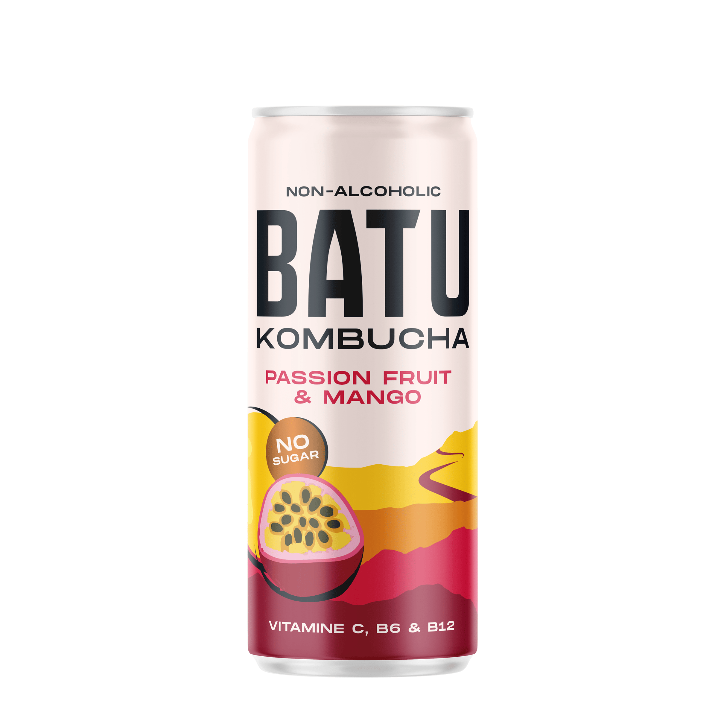 Batu Kombucha passion fruit &amp; mango zero Blik 250 ml
