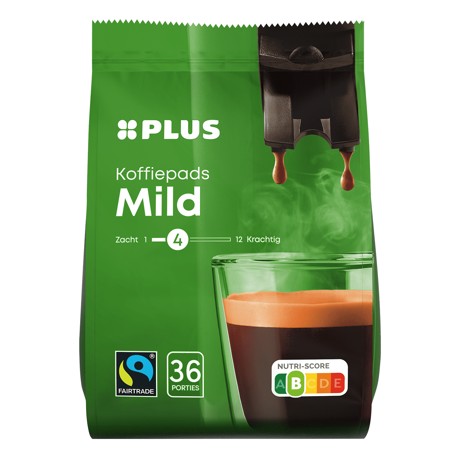 PLUS Koffiepads mild Fairtrade Zak 36 st