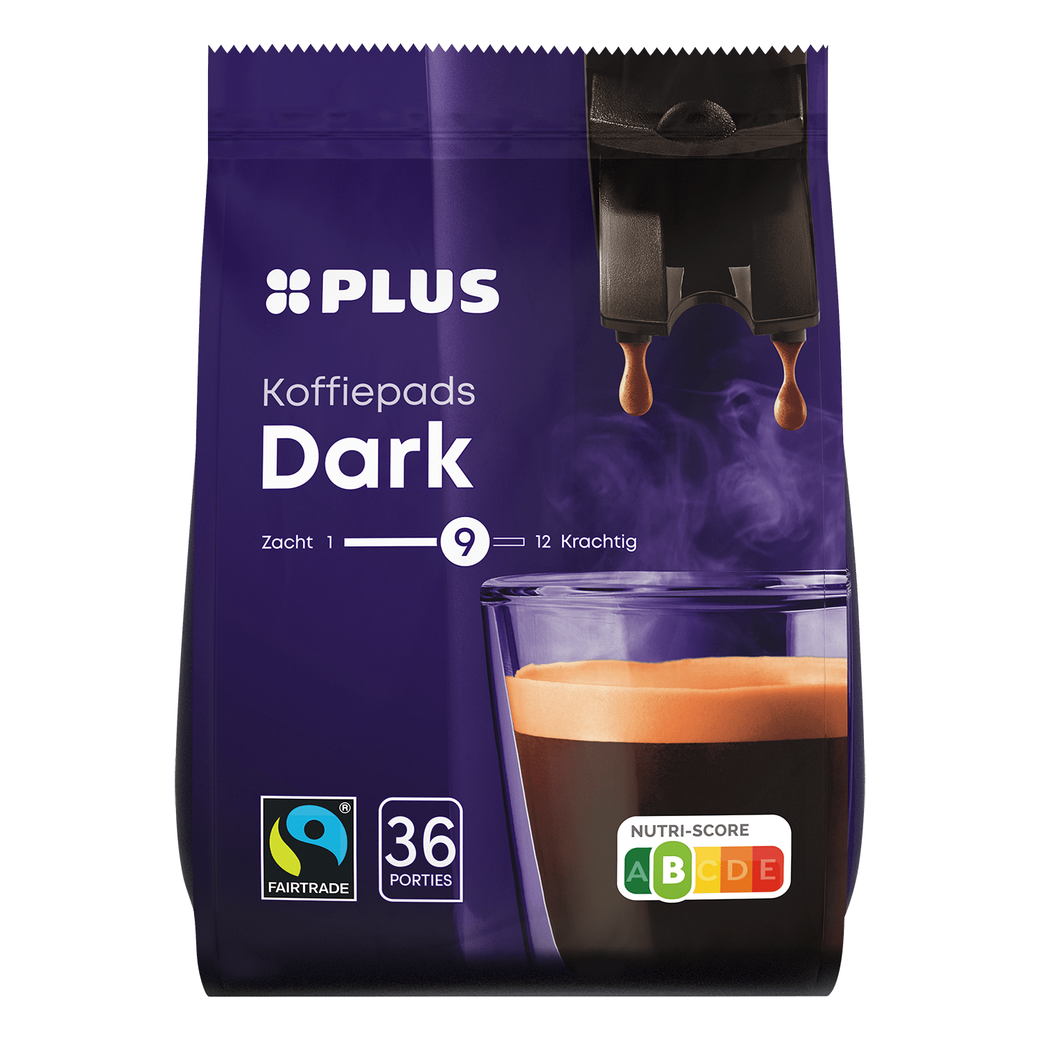 PLUS Koffiepads dark Fairtrade Zak 36 st