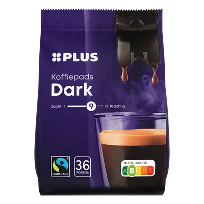 PLUS Koffiepads dark Fairtrade Zak 36 st