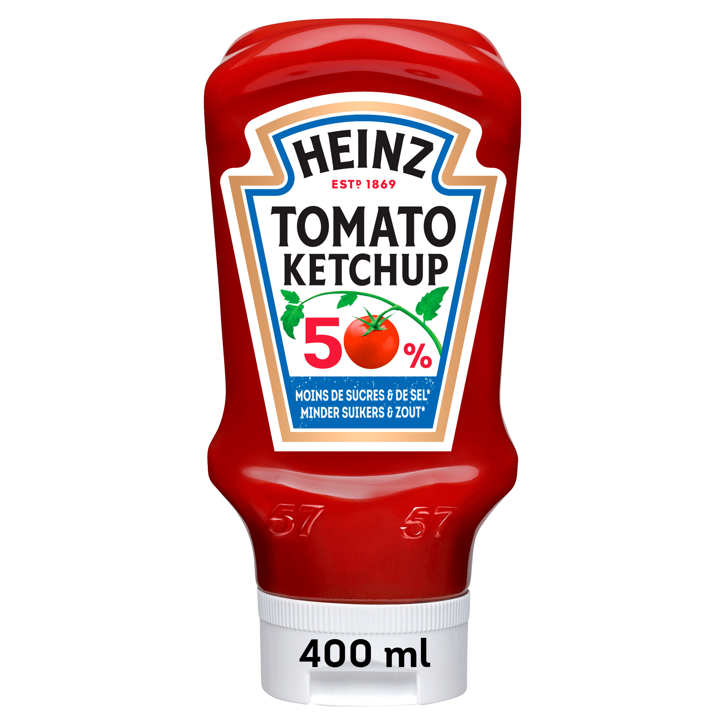 Heinz Ketchup 50% minder suikers en zout Fles 460 g
