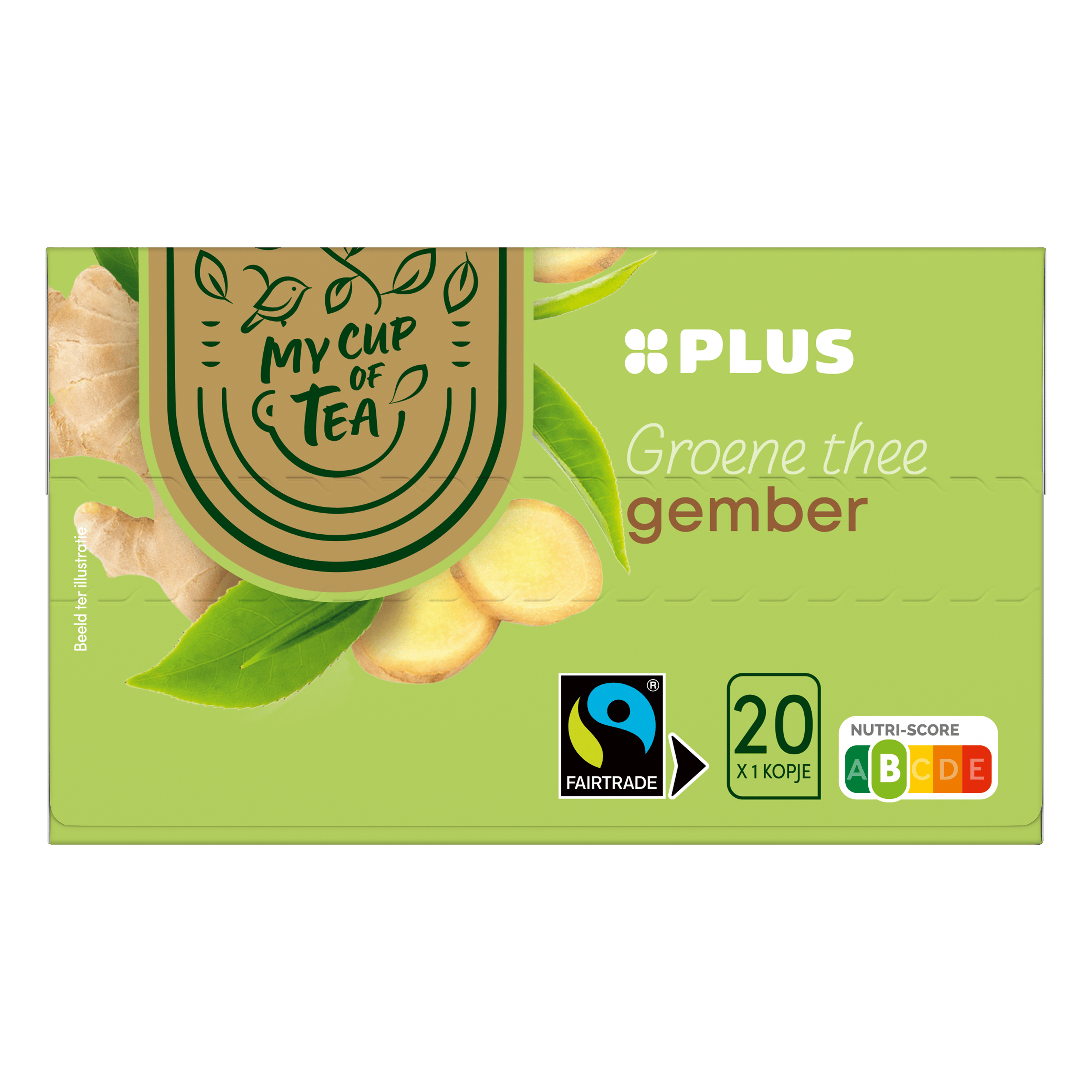 PLUS Groene thee gember 1.5 gram Fairtrade Doos 20 st