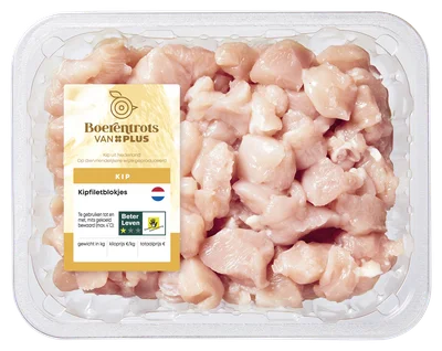 PLUS Boerentrots Kipfiletblokjes fijn 600 gram Tray 600 g